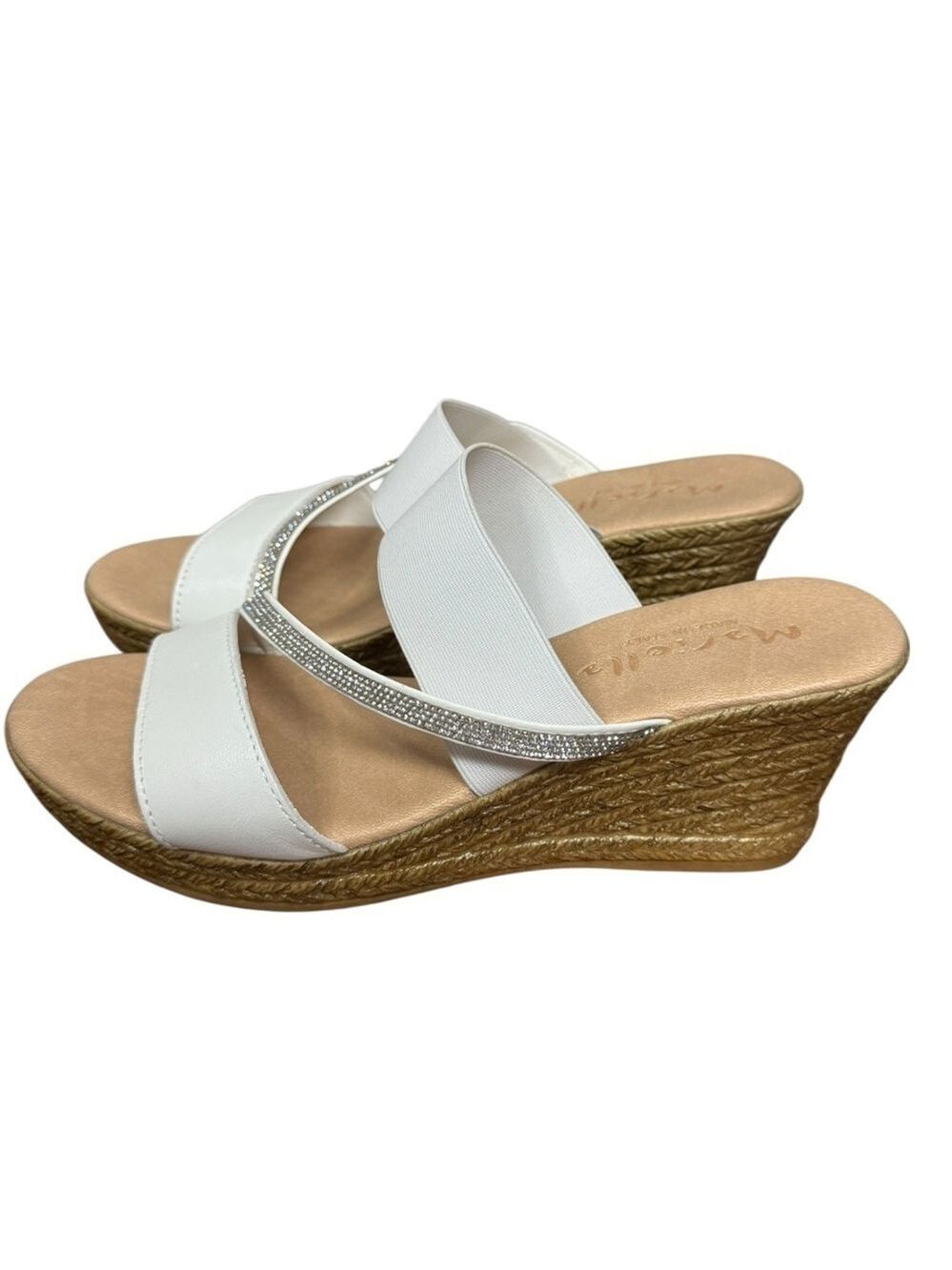 Mariella White Leather Wedge Sandals Size 9